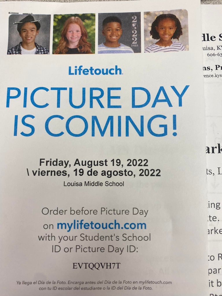Picture Day Friday August 19th . Prepayment not neeeded
